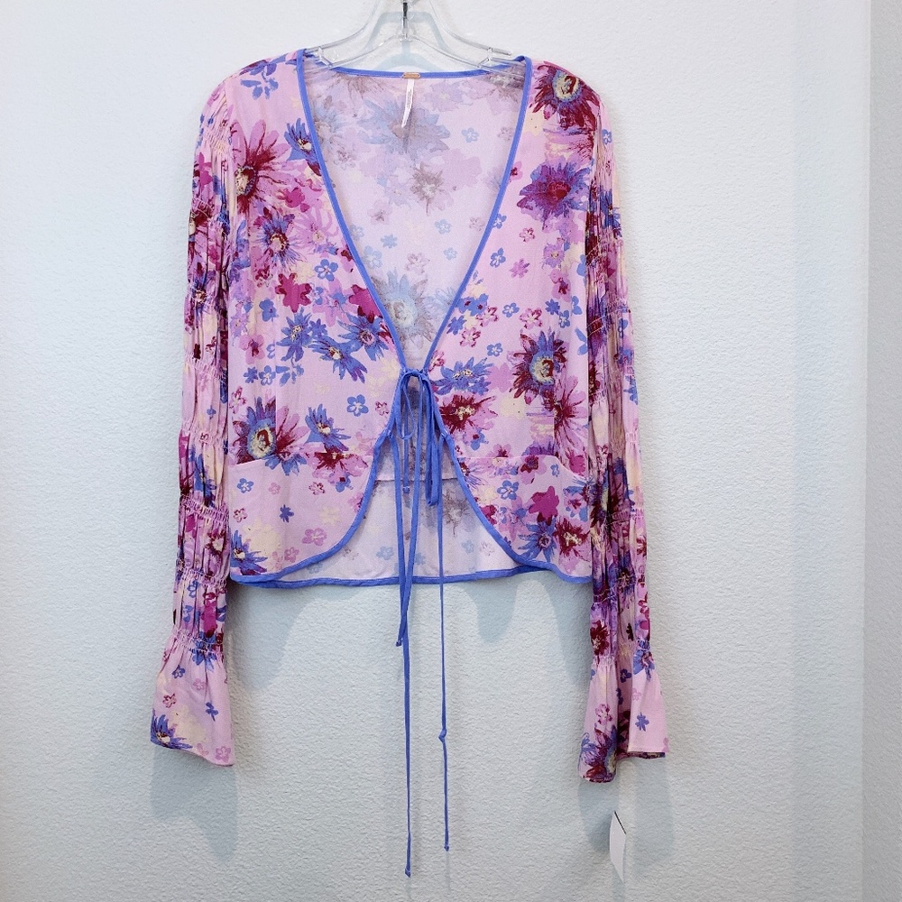 NWT Free People Venice Top Rose Combo Tie Front Floral Pattern Bohemian Small